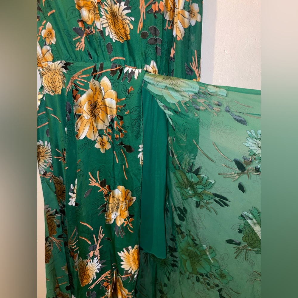 Alice and Olivia CoCo Plunging V-neck midi Dress in green yellow multi size 6 - Picture 6 of 11